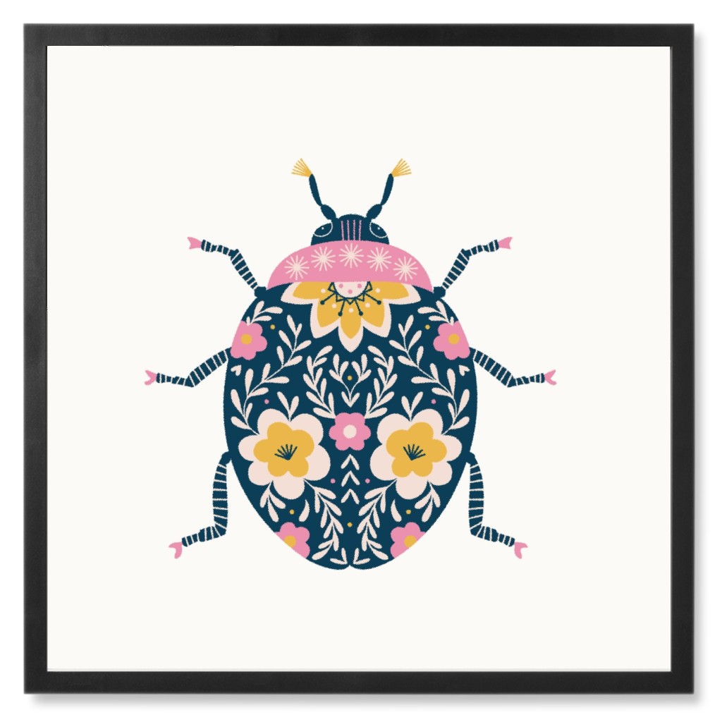 Floral Ladybug - Multi Photo Tile, Black, Framed, 8x8, Multicolor