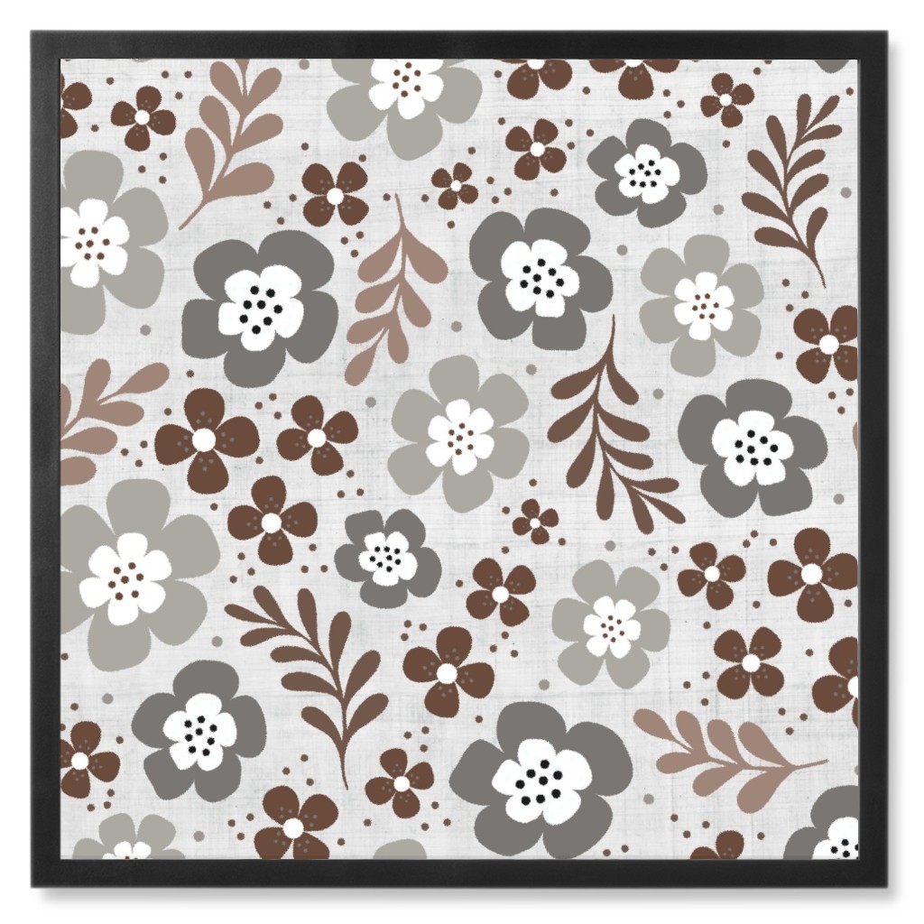 Boho Fun Flowers - Neutral Photo Tile, Black, Framed, 8x8, Gray