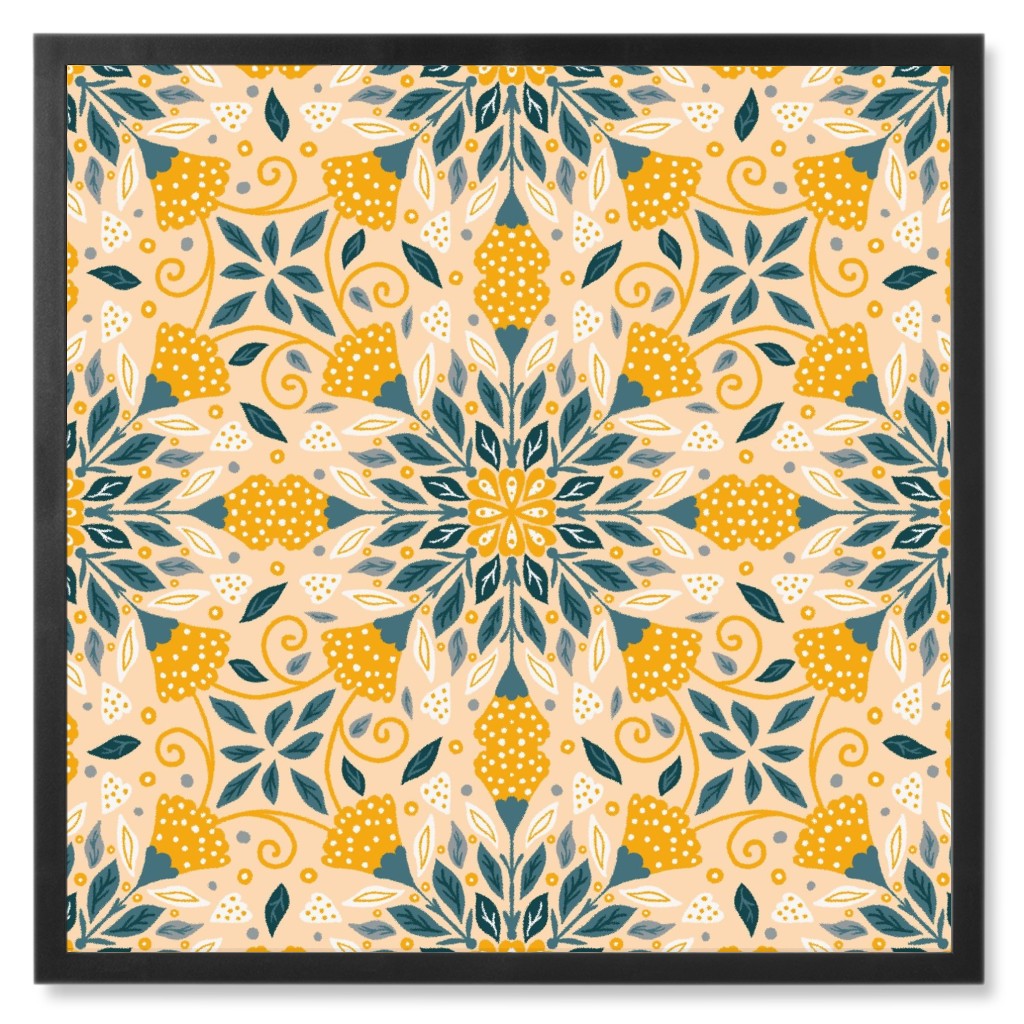 Lemon Drop Burst - Yellow Photo Tile, Black, Framed, 8x8, Yellow, Classic Yellow