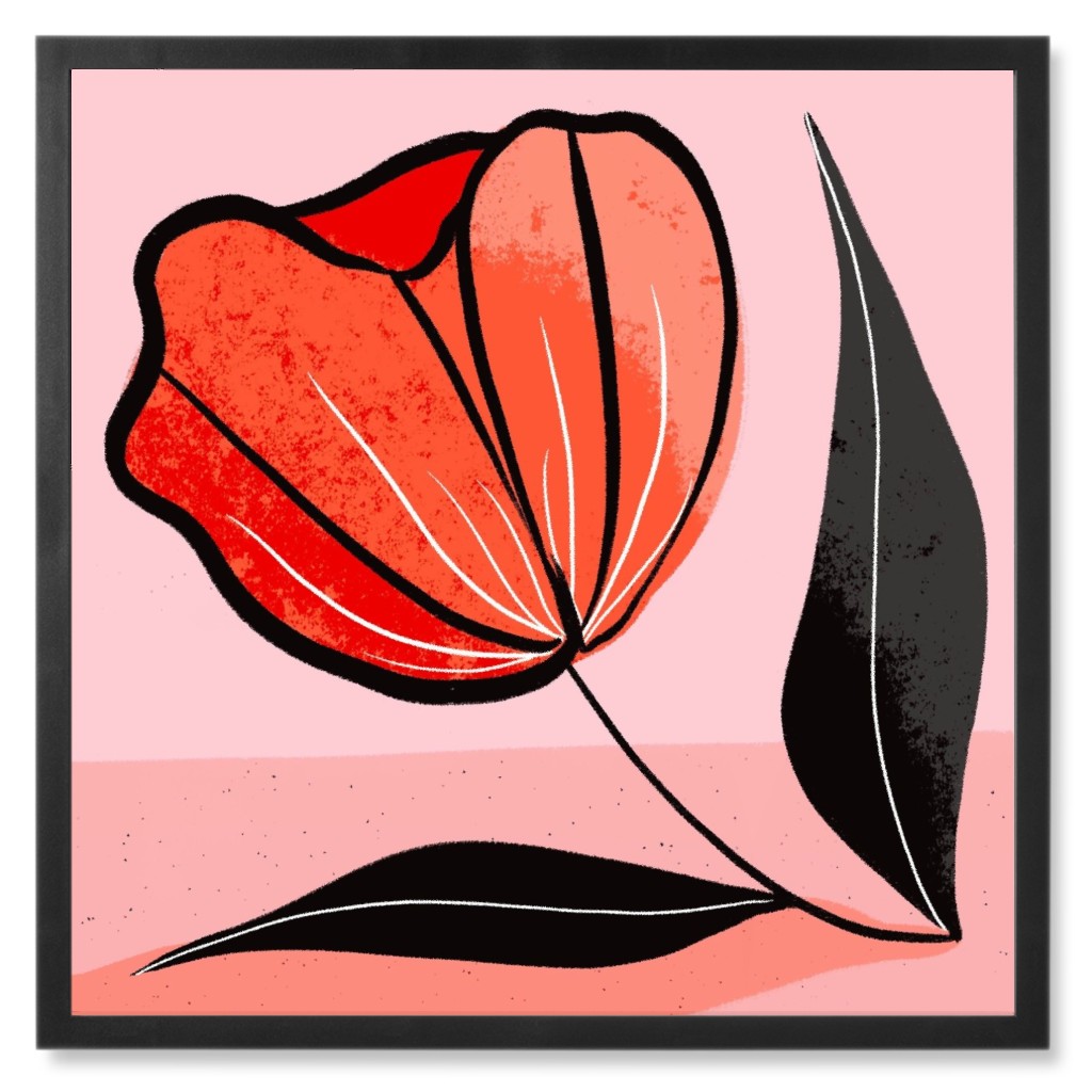Floral Shadow - Red and Pink Photo Tile, Black, Framed, 8x8, Pink