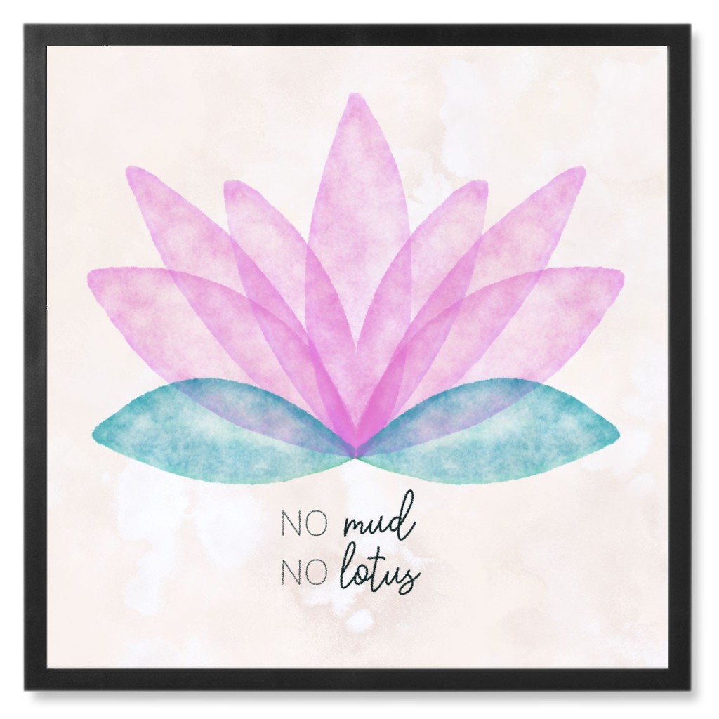 No Mud, No Lotus - Pink Photo Tile, Black, Framed, 8x8, Pink, Bright Pink