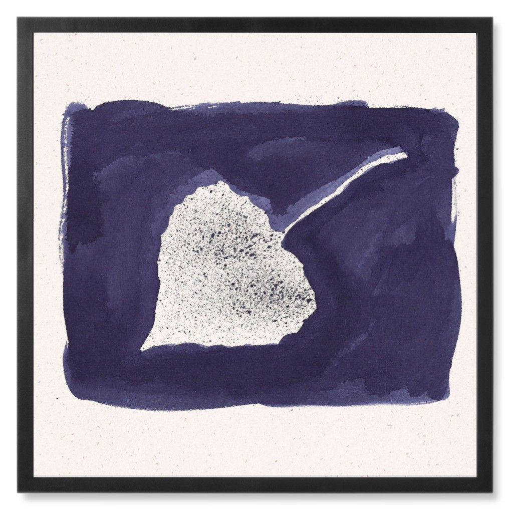 Watercolor Leaf - Indigo Photo Tile, Black, Framed, 8x8, Blue, True Blue