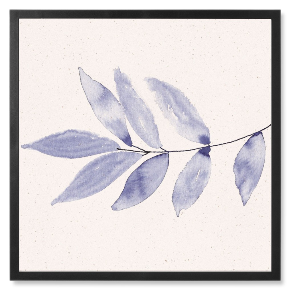 Watercolor Minimalist Branch With Leaves - Indigo Photo Tile, Black, Framed, 8x8, Blue, True Blue