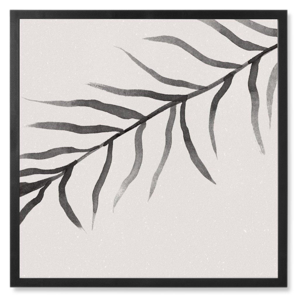Watercolor Minimalist Fern - Black Photo Tile, Black, Framed, 8x8, Black, Black
