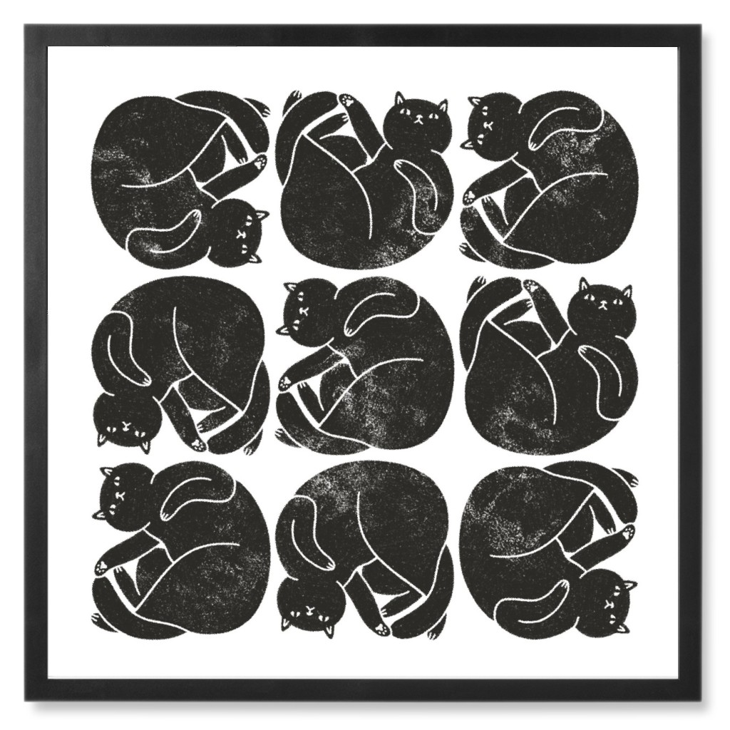 Lazy Black Cats - Black and White Photo Tile, Black, Framed, 8x8, Black