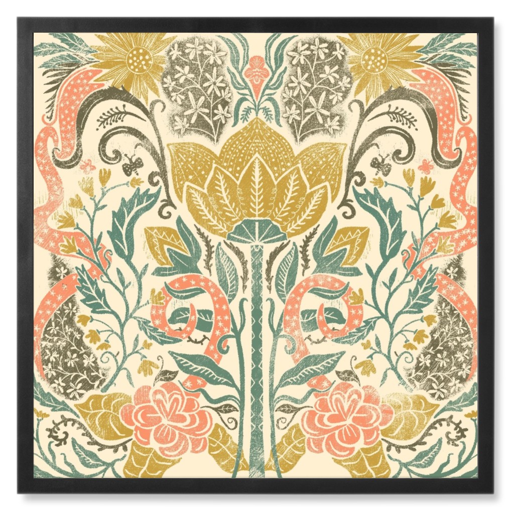 Folk Floral - Multi Photo Tile, Black, Framed, 8x8, Multicolor