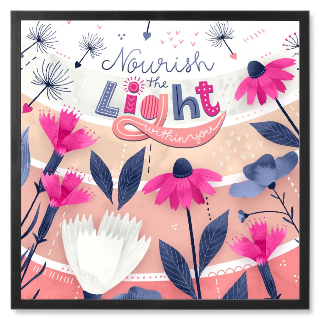 Sunlight Quote - Pink and Blue Photo Tile, Black, Framed, 8x8, Pink, Bright Pink