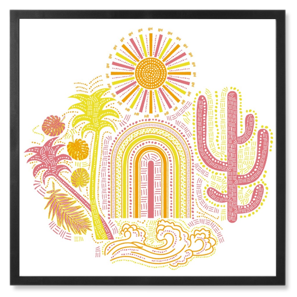 Optimistic Sunny Summer - Warm Photo Tile, Black, Framed, 8x8, Multicolor