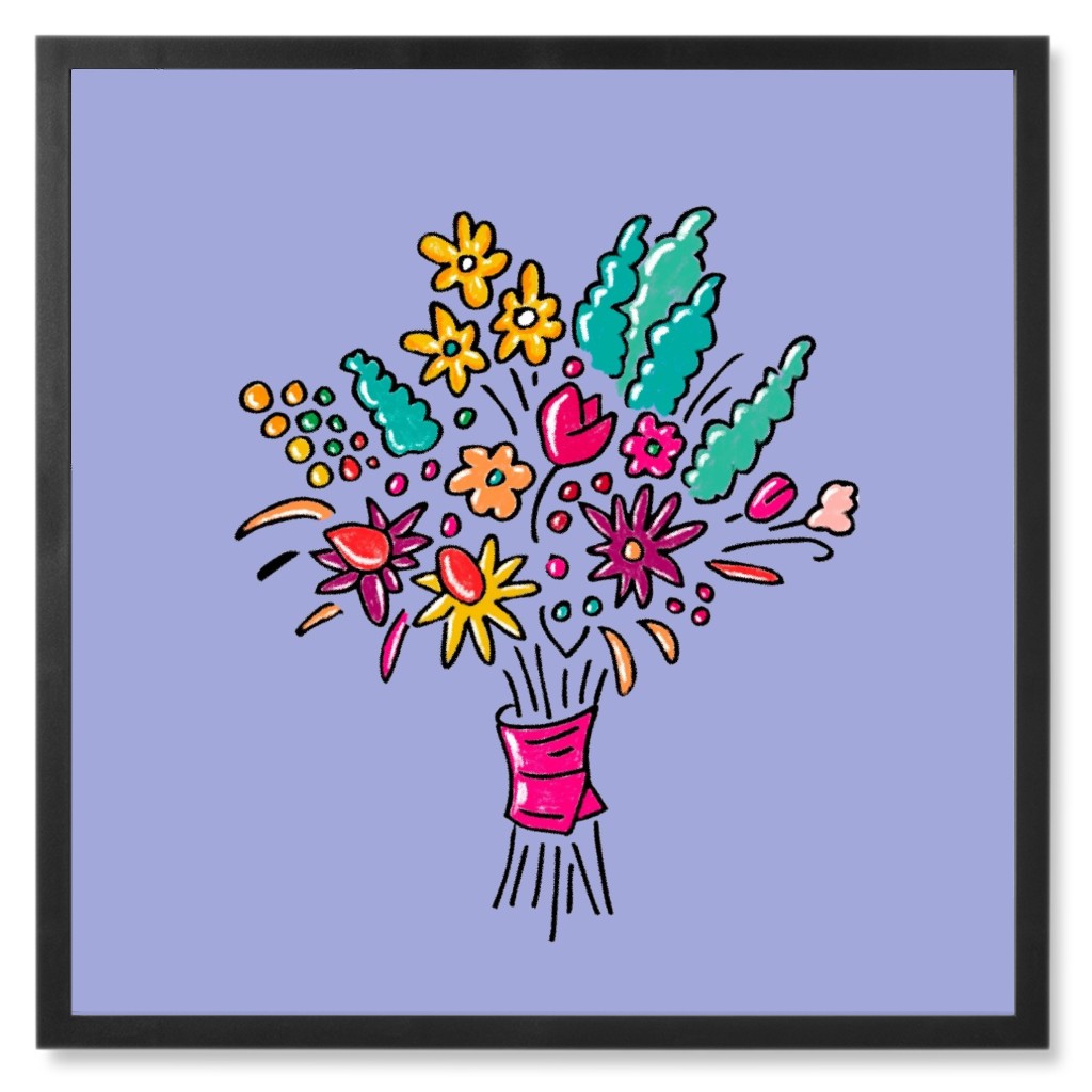 Floral Bouquet on Purple Photo Tile, Black, Framed, 8x8, Multicolor