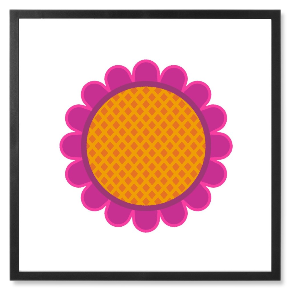 Scandi Flower - Pink Photo Tile, Black, Framed, 8x8, Pink