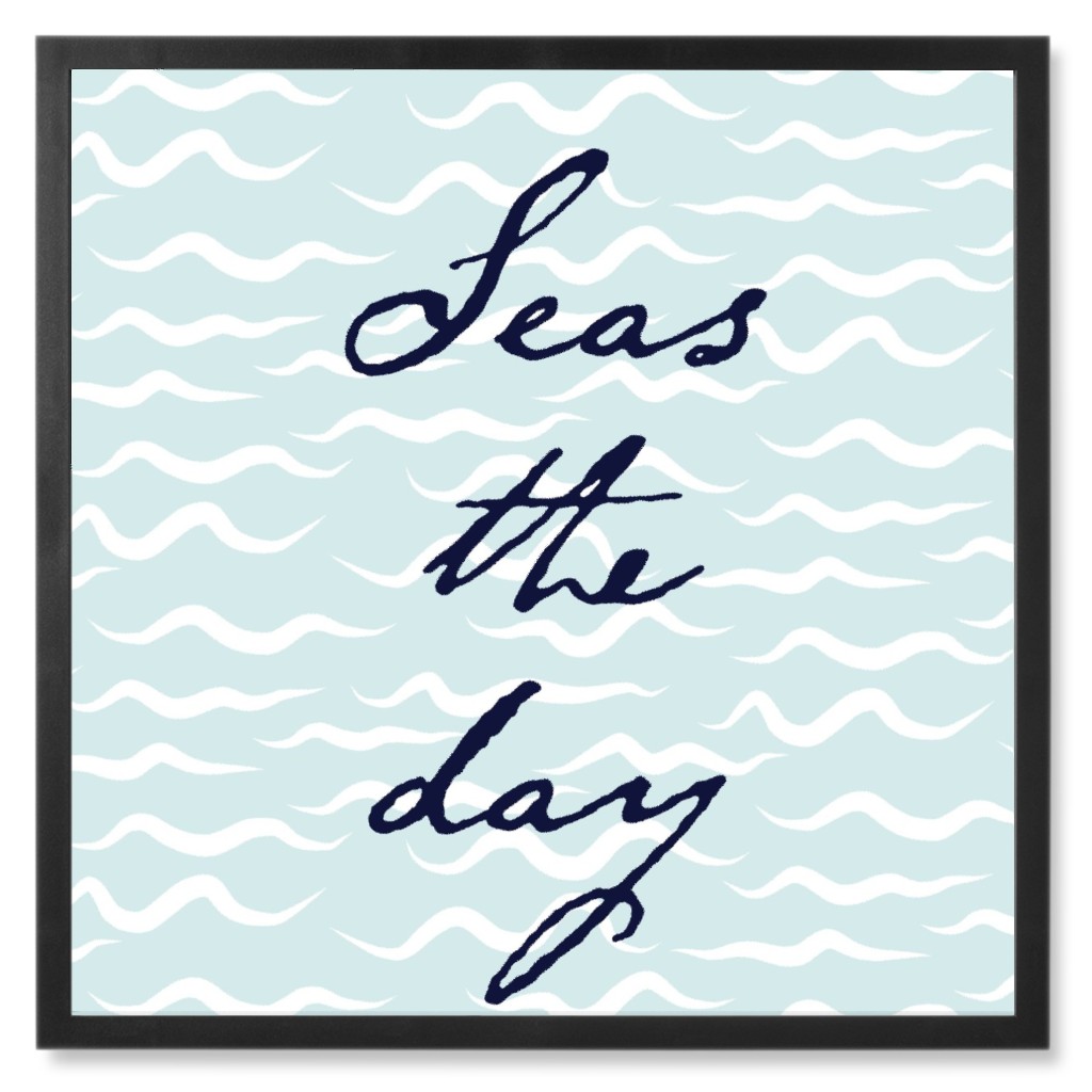 Seas the Day Waves - Blue Photo Tile, Black, Framed, 8x8, Blue, True Blue