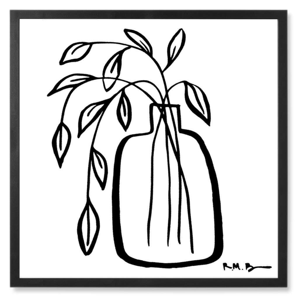 Line Art of Houseplant - Neutral Photo Tile, Black, Framed, 8x8, White