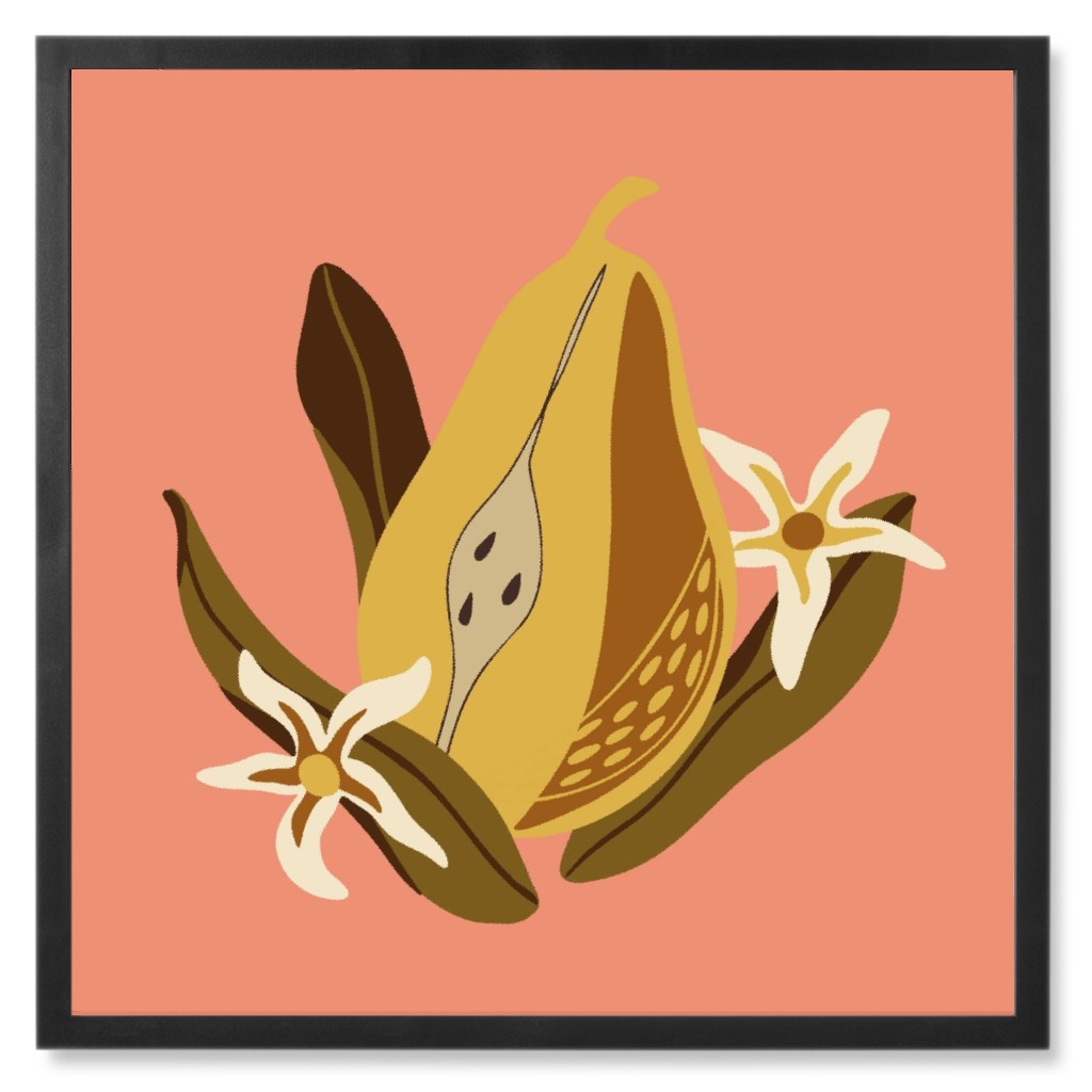 Pear - Salmon Photo Tile, Black, Framed, 8x8, Pink, Bright Pink