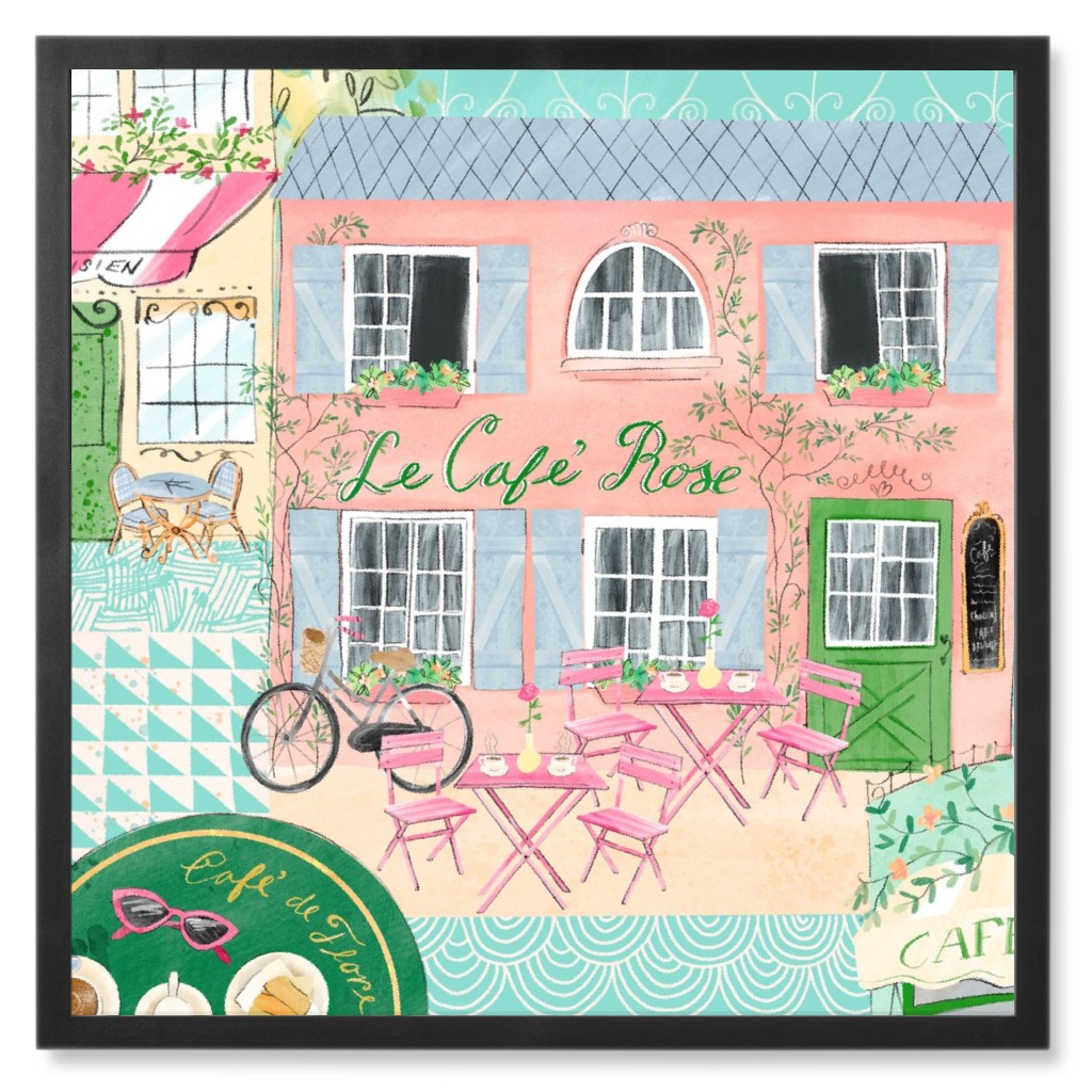 Parisian Cafes Photo Tile, Black, Framed, 8x8, Multicolor