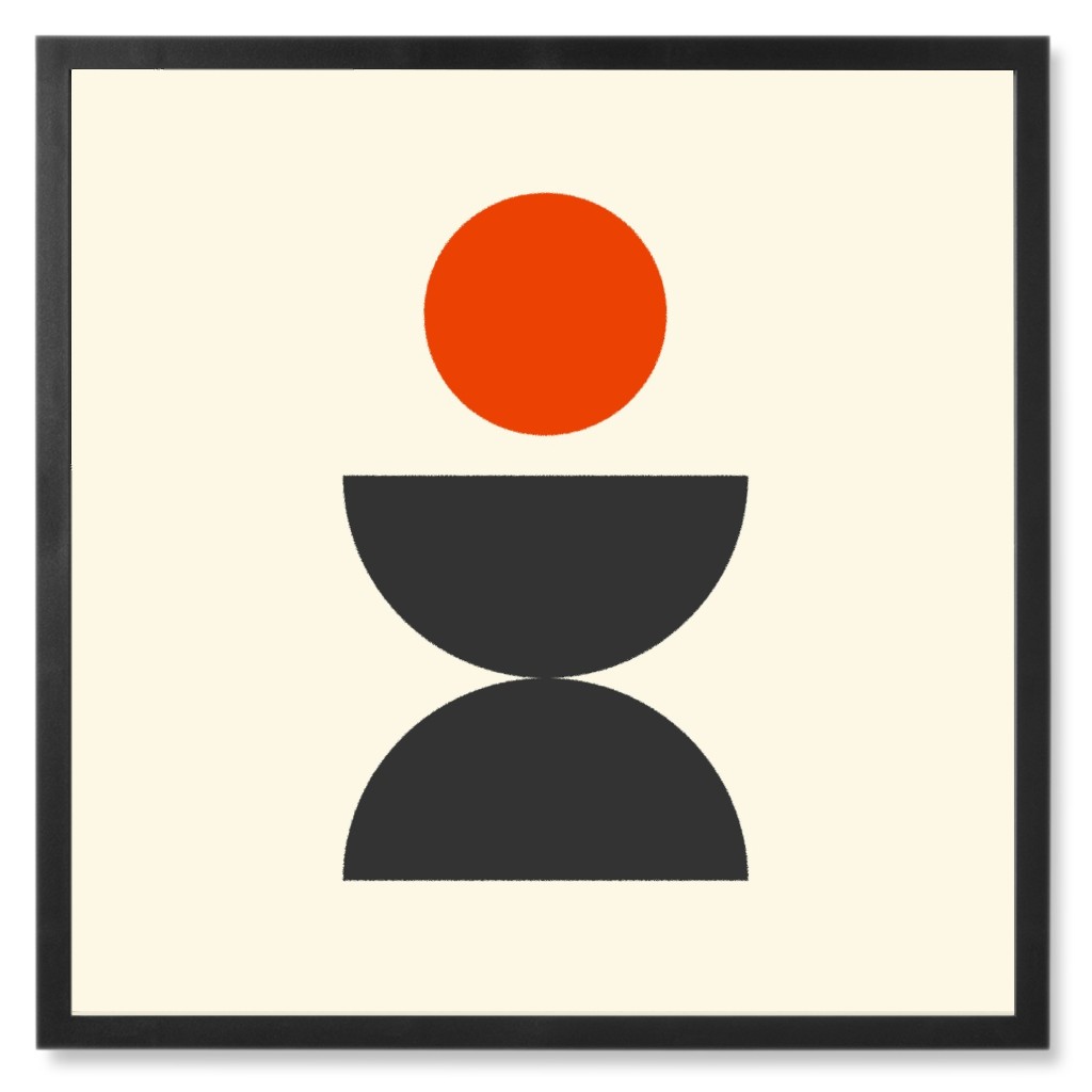 Minimal Geometric Abstract Shapes - Red and Black Photo Tile, Black, Framed, 8x8, Beige, Pearl