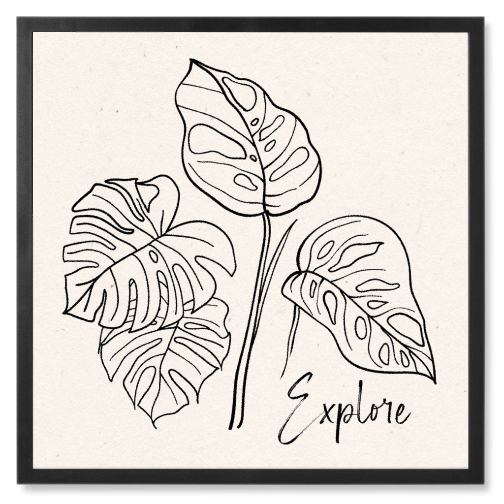 Explore - Beige and Black Photo Tile, Black, Framed, 8x8, Beige