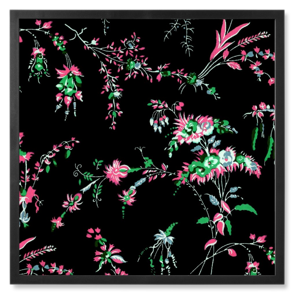 Lara Floral - Bright on Black Photo Tile, Black, Framed, 8x8, Black