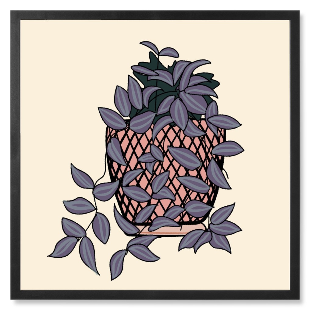 Tradescantia in Pot - Purple and Beige Photo Tile, Black, Framed, 8x8, Beige, Pearl