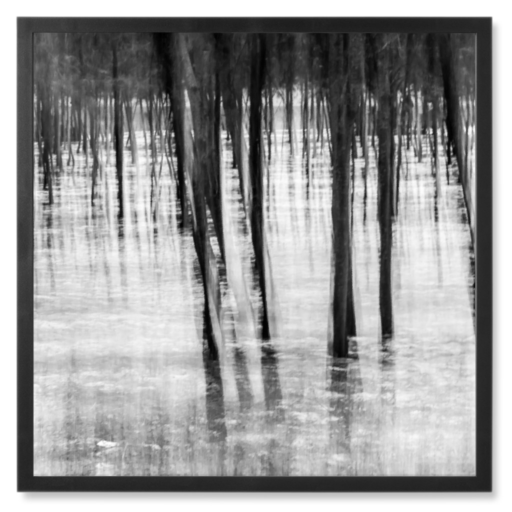 Water Reflection - Black and White Photo Tile, Black, Framed, 8x8, Black
