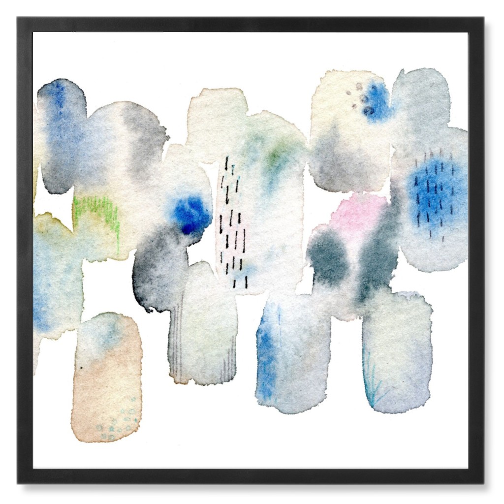 Watercolor Paint Blots Photo Tile, Black, Framed, 8x8, Multicolor