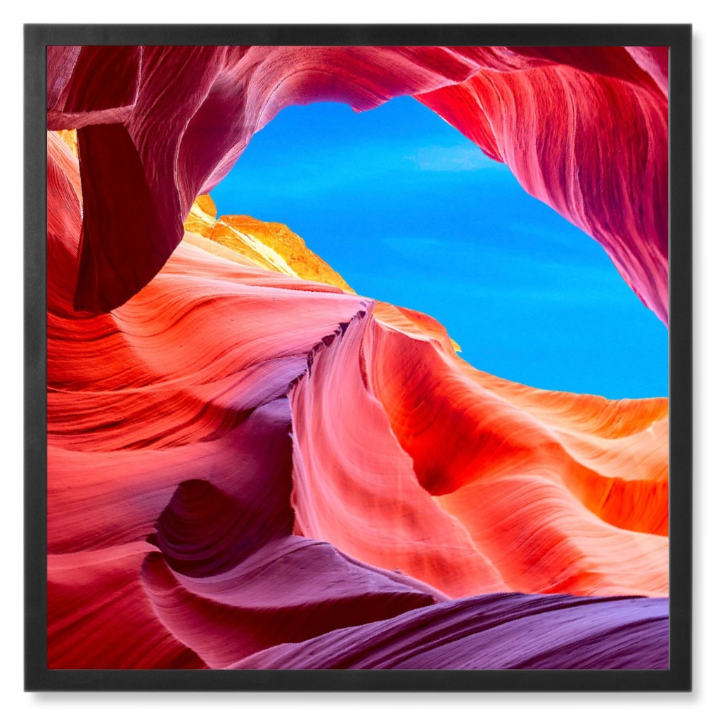 Antelope Canyon Photo Tile, Black, Framed, 8x8, Red
