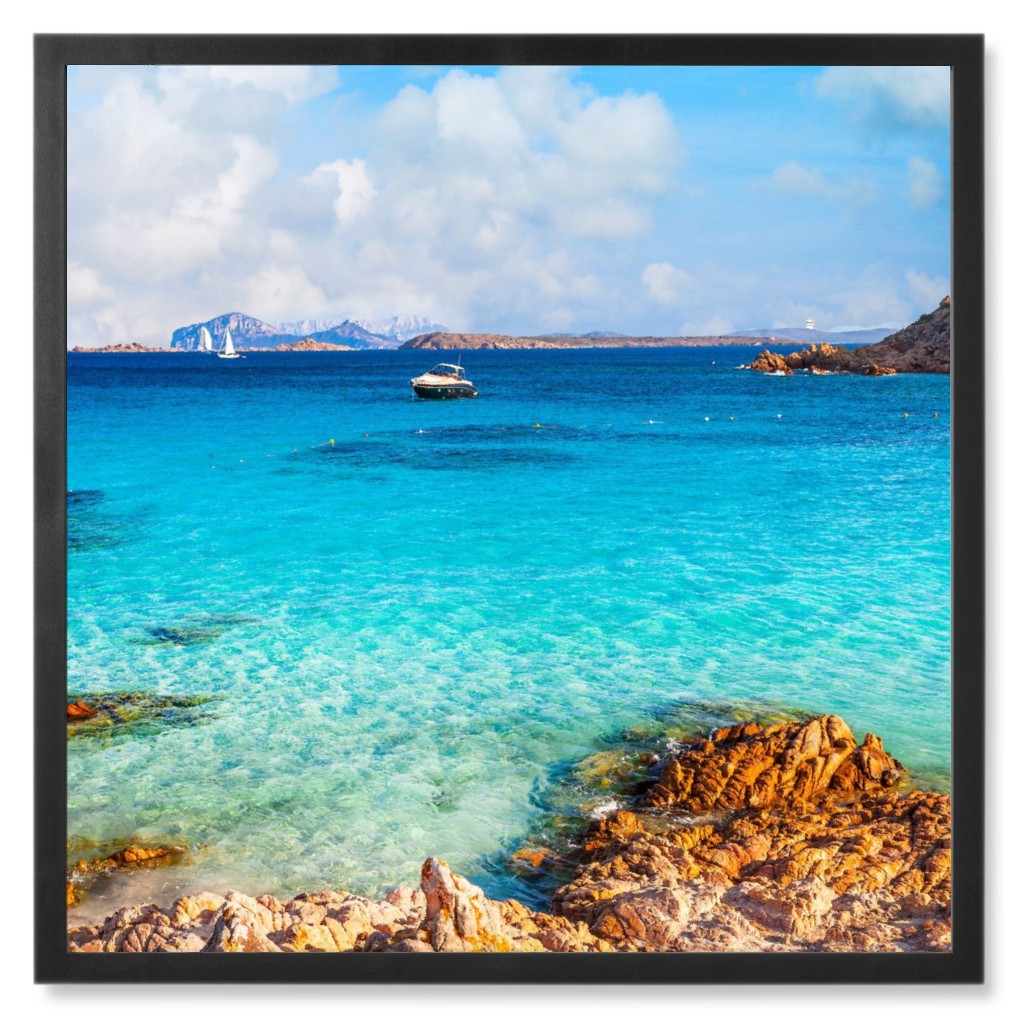 Rocky Bay Photo Tile, Black, Framed, 8x8, Blue, True Blue