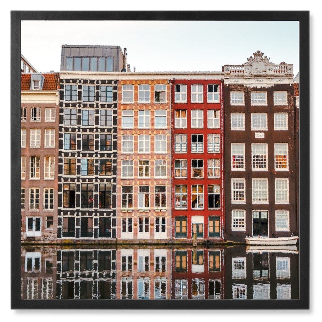 Amsterdam Canal Photo Tile, Black, Framed, 8x8, Multicolor