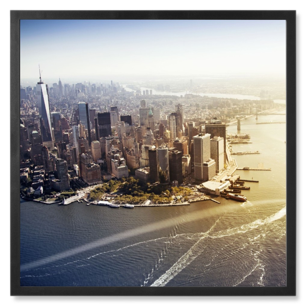 Hudson Bay View of New York Photo Tile, Black, Framed, 8x8, Blue