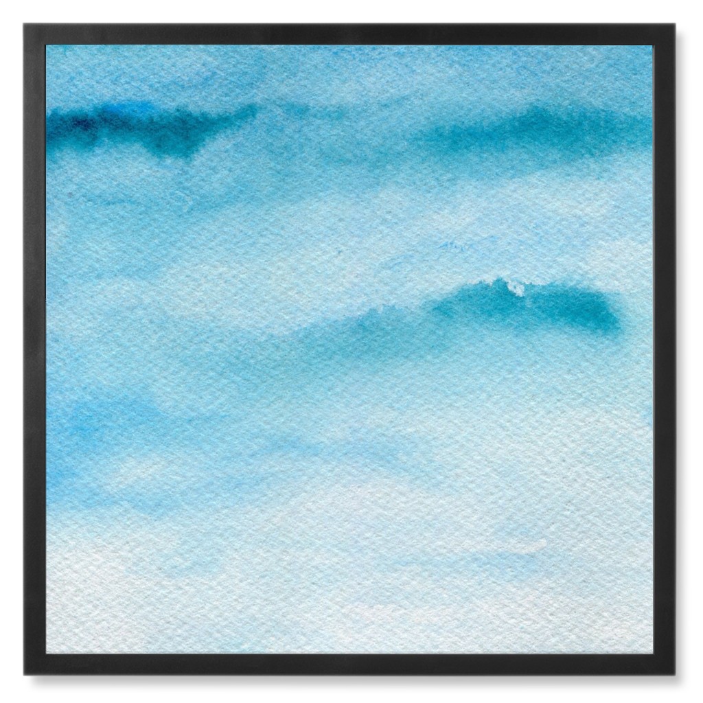 Sky Blue Watercolor Photo Tile, Black, Framed, 8x8, Blue