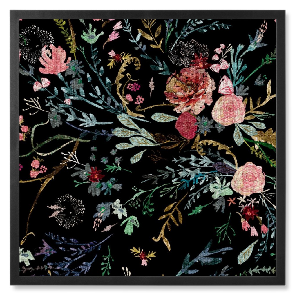 Fable Floral - Black Photo Tile, Black, Framed, 8x8, Black, Black