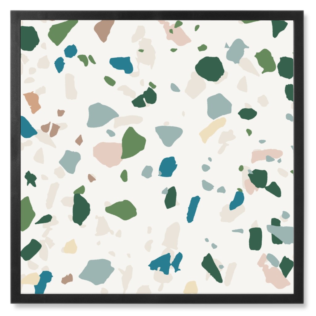 Terrazzo - Green on Cream Photo Tile, Black, Framed, 8x8, Green, Classic Green
