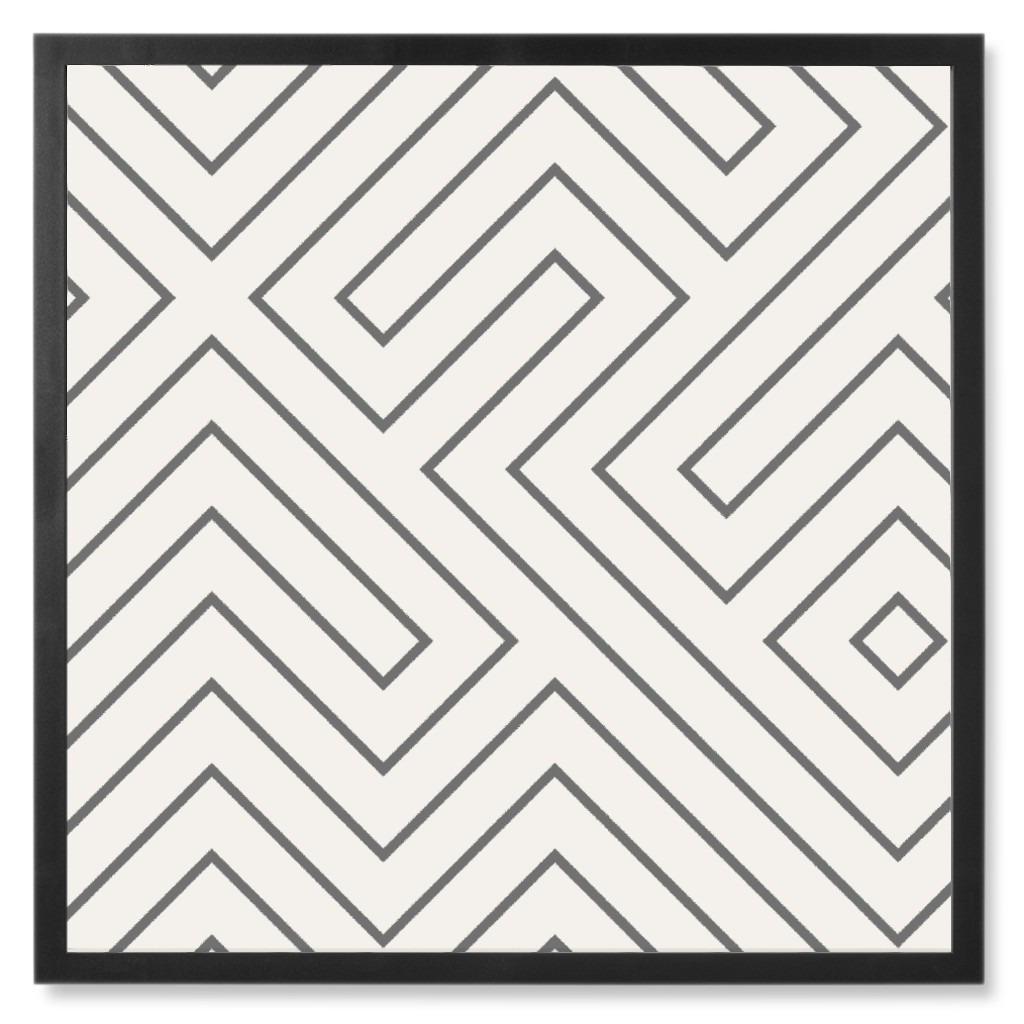 Tribal Maze - Cement on Cream Photo Tile, Black, Framed, 8x8, Gray, Gray