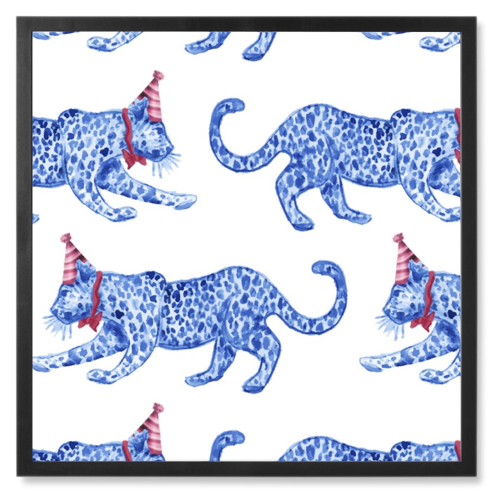 Party Leopards - Blue and Red Photo Tile, Black, Framed, 8x8, Blue, True Blue