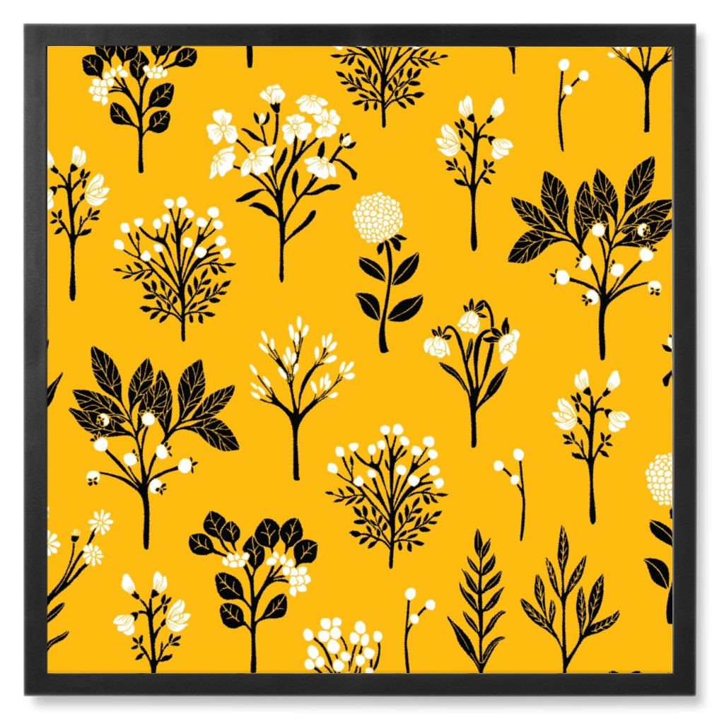 Florals - Yellow and Black Photo Tile, Black, Framed, 8x8, Yellow, Classic Yellow