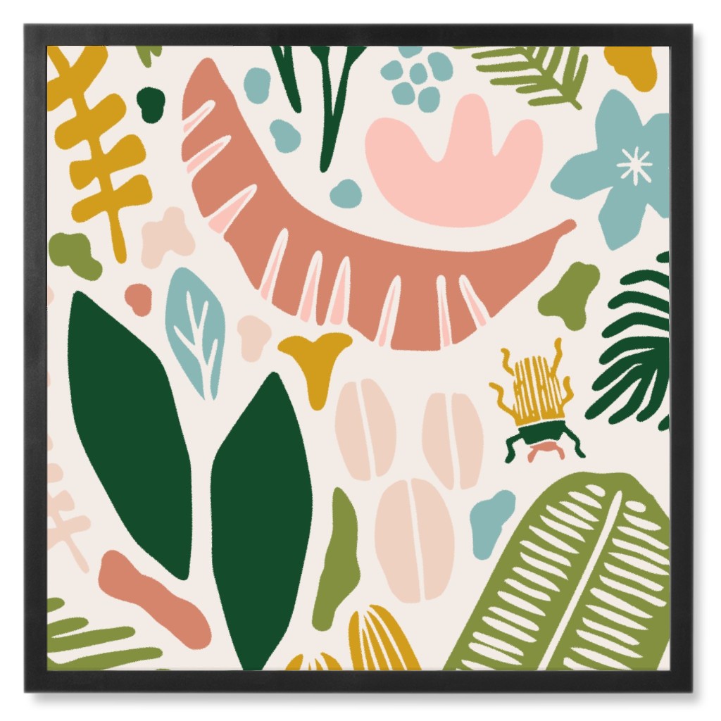Tropical Adventure Woodcut - Multi Photo Tile, Black, Framed, 8x8, Multicolor