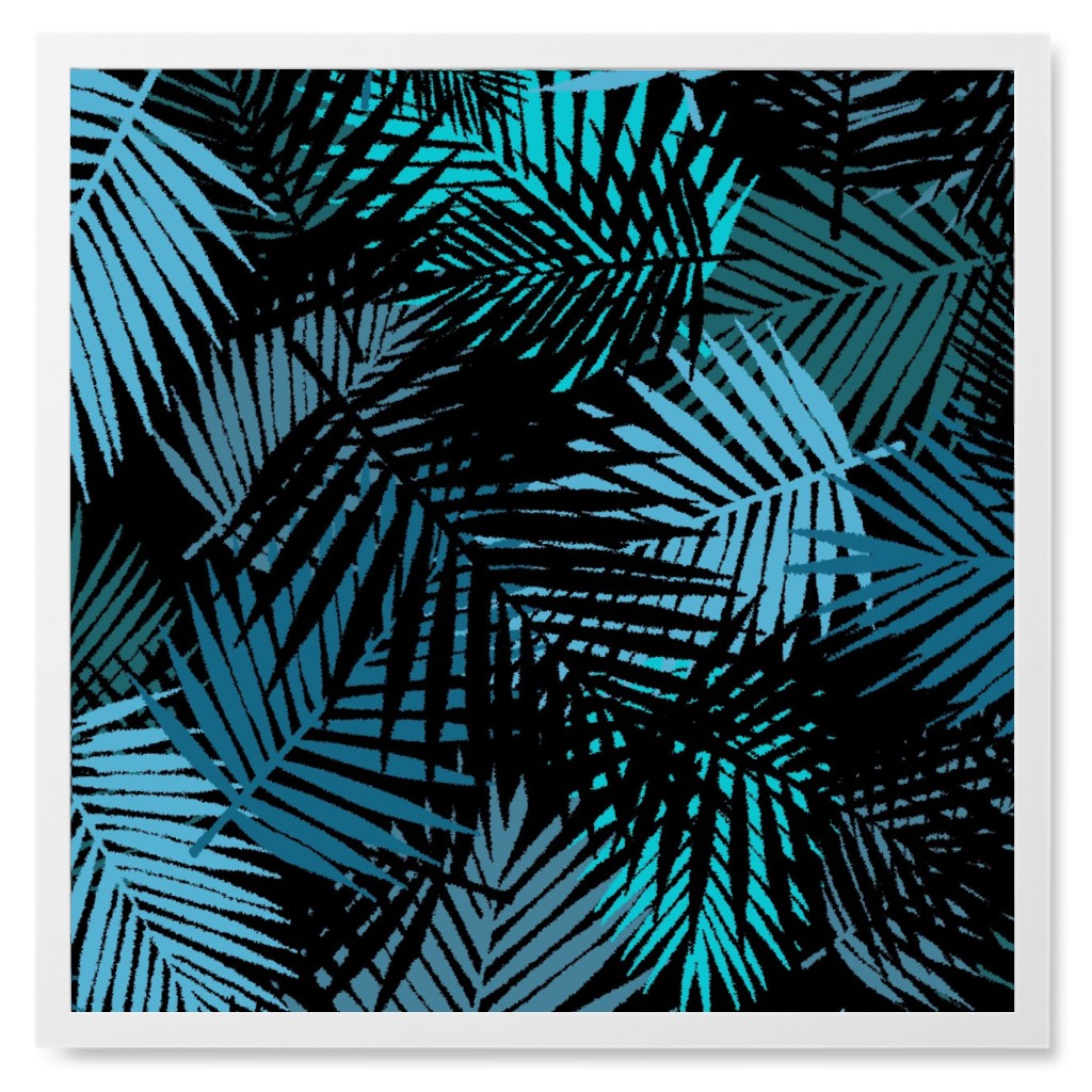 Tropical Leaves - Blue and Green Photo Tile, White, Framed, 8x8, Blue