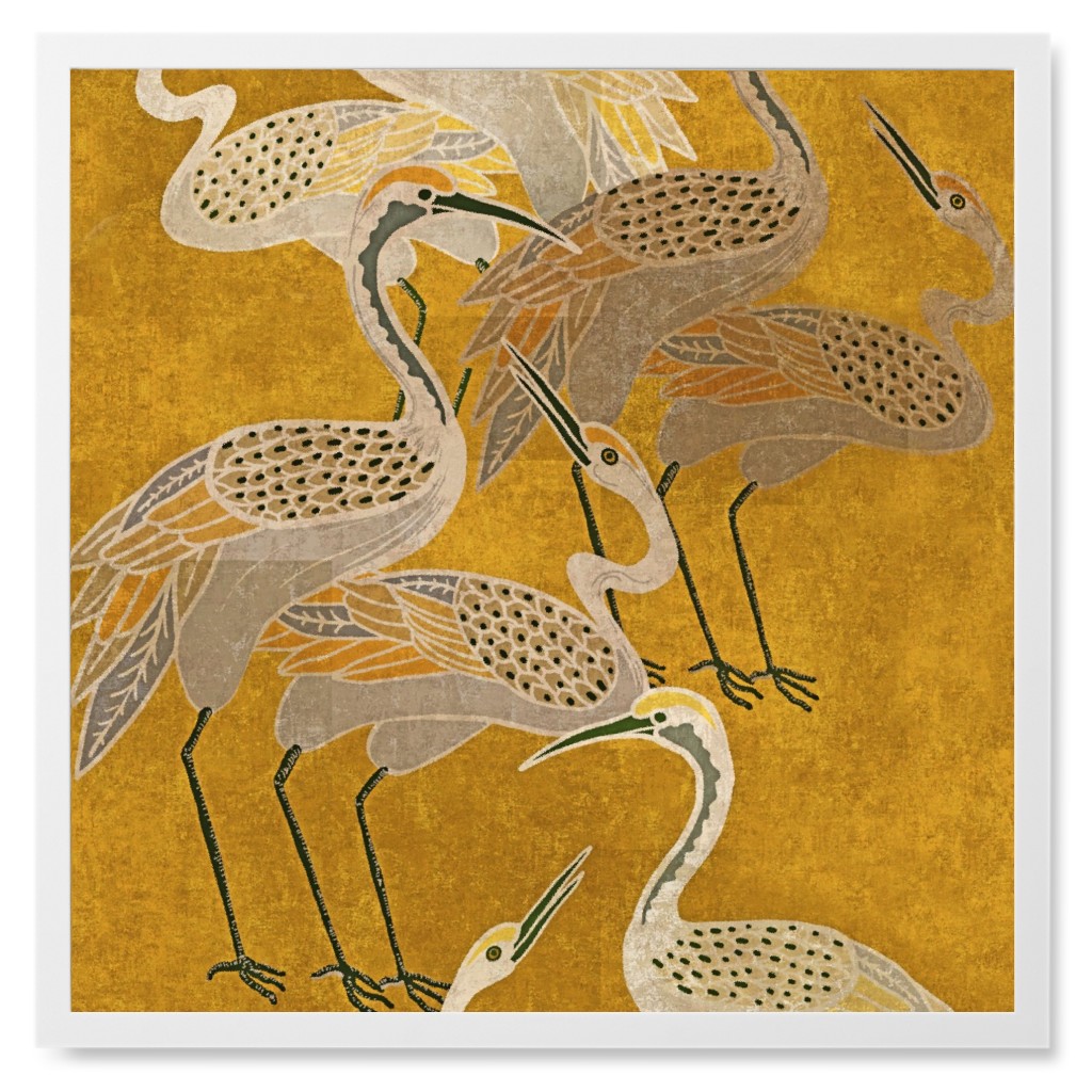 Deco Cranes - Golden Hour Photo Tile, White, Framed, 8x8, Yellow, Classic Yellow
