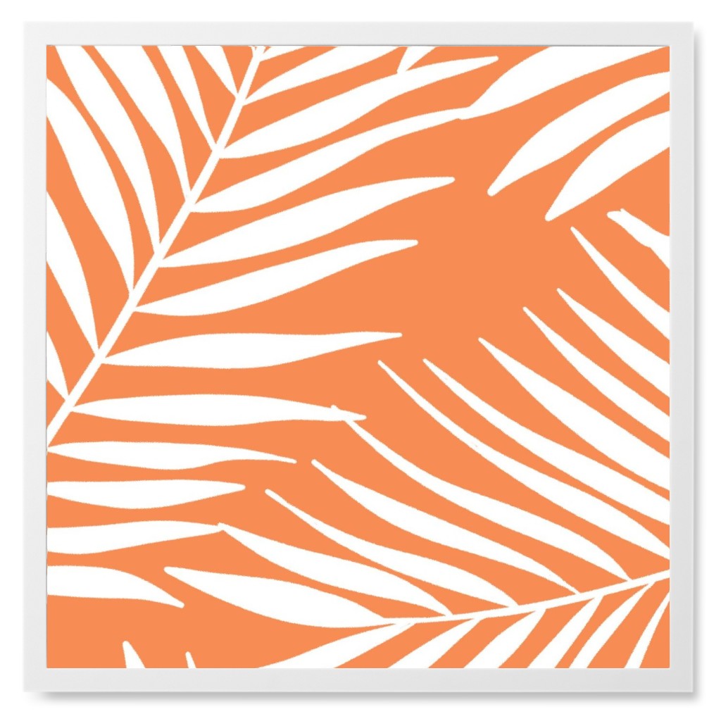 Palm Tree Leaves Photo Tile, White, Framed, 8x8, Orange