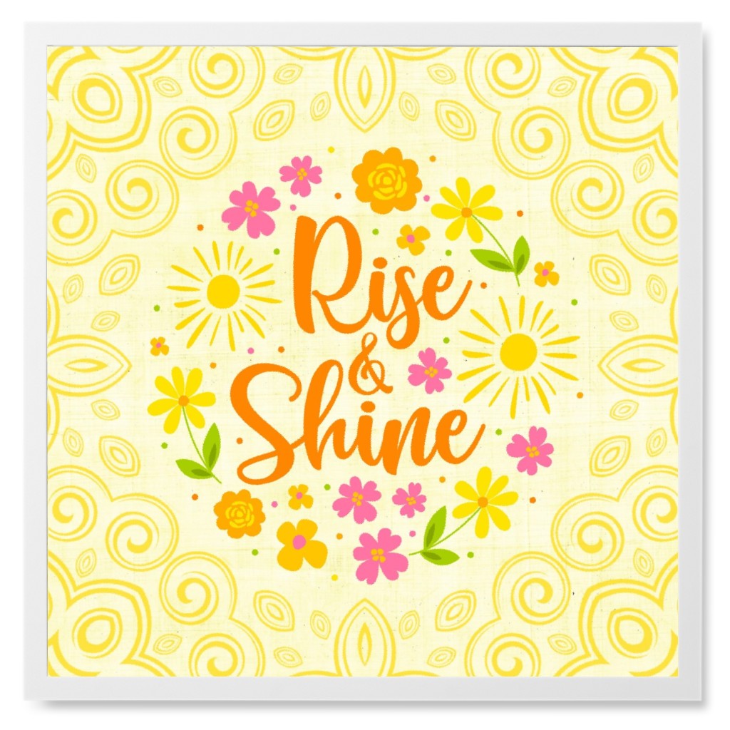 Rise and Shine Spring Floral - Yellow Photo Tile, White, Framed, 8x8, Yellow