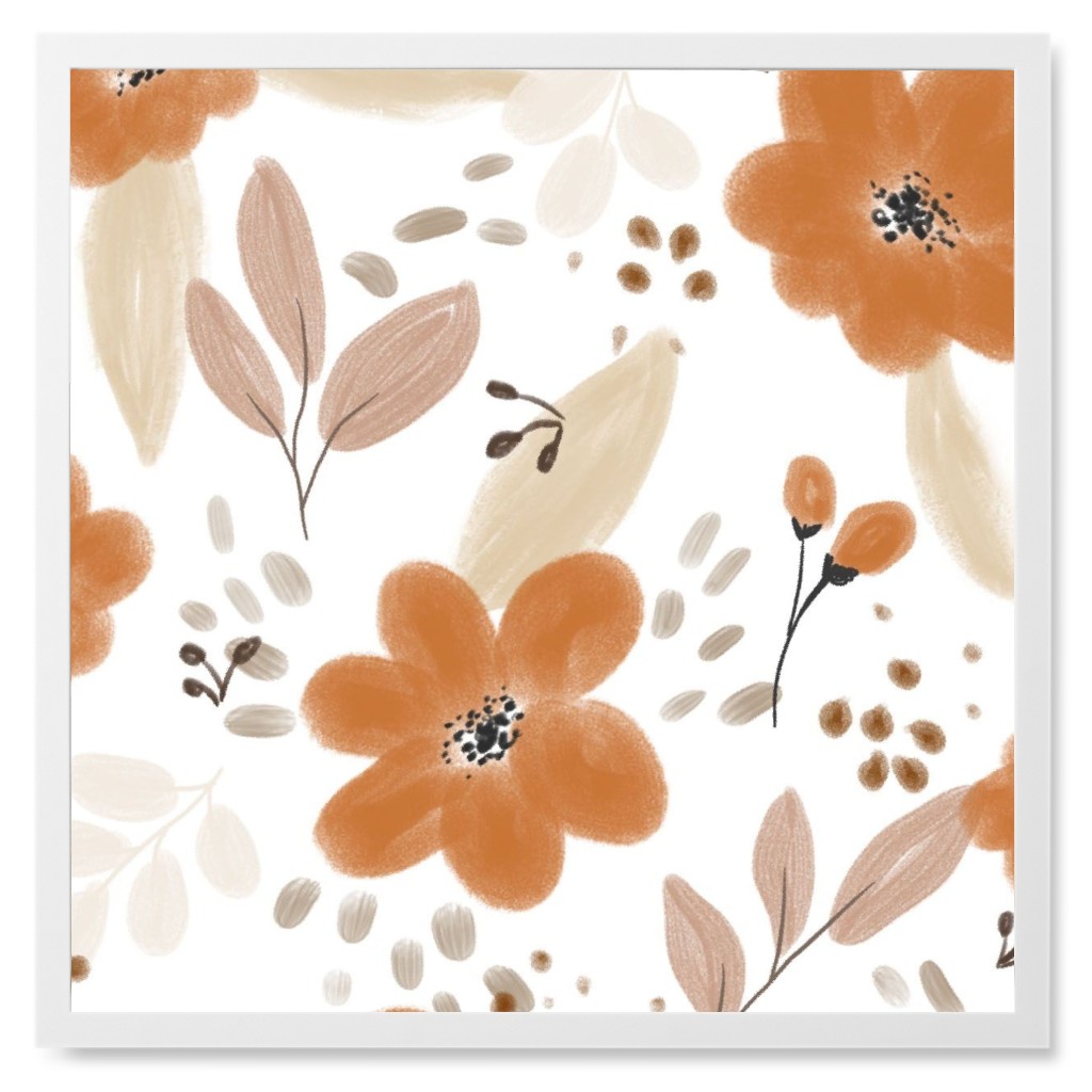 Fall Florals Photo Tile, White, Framed, 8x8, Orange, Antique White