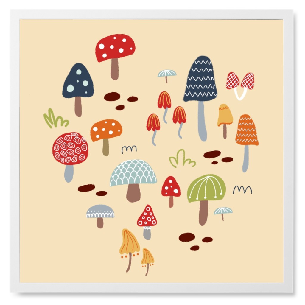 Mushrooms - Multi on Orange Photo Tile, White, Framed, 8x8, Orange, Orange