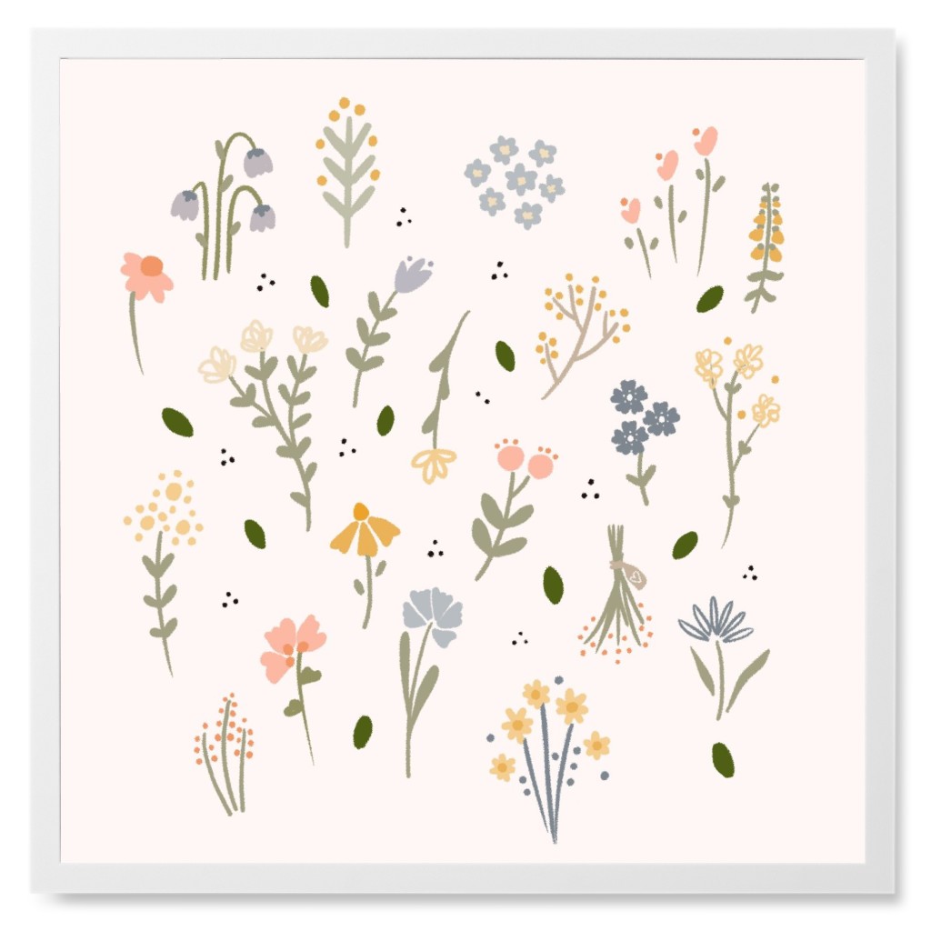 Wildflower Botanicals Photo Tile, White, Framed, 8x8, Beige