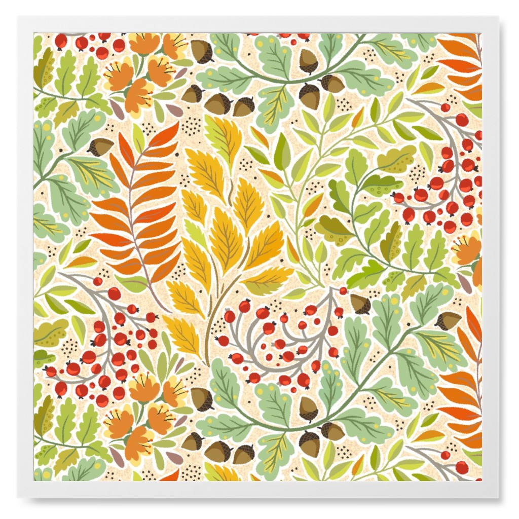 Fall Botanical Leaves - Multi Photo Tile, White, Framed, 8x8, Multicolor