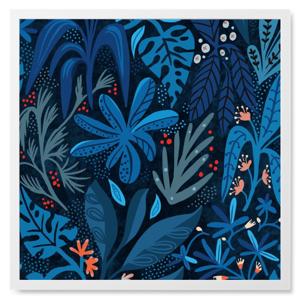 Botanical Leaves Photo Tile, White, Framed, 8x8, Blue