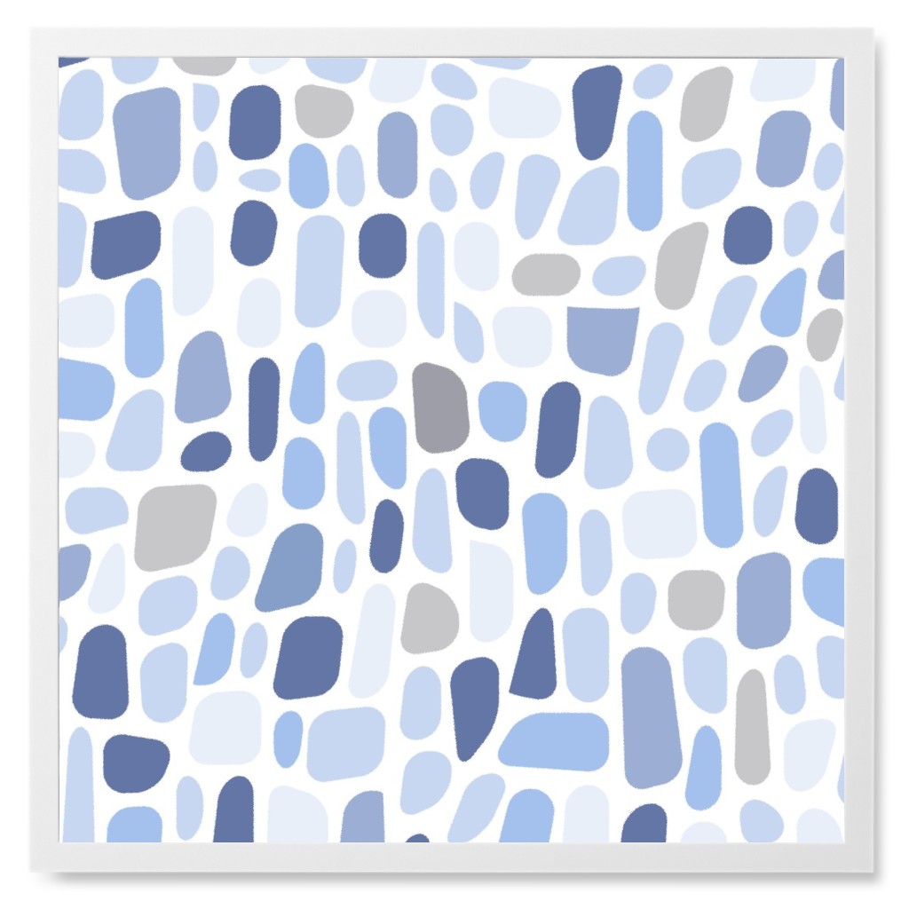 Abstract Pebbles - Blue Photo Tile, White, Framed, 8x8, Blue