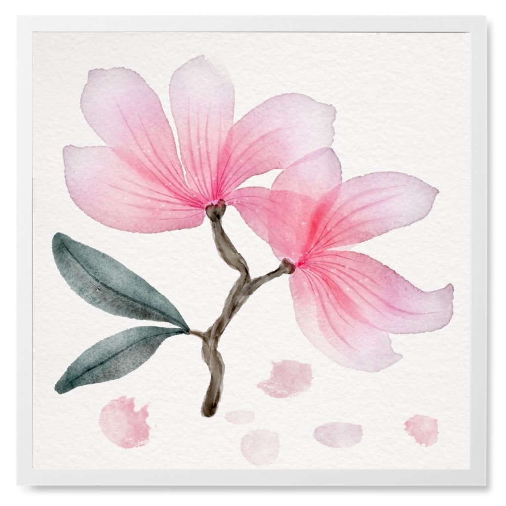 Magnolia - Pink Photo Tile, White, Framed, 8x8, Pink