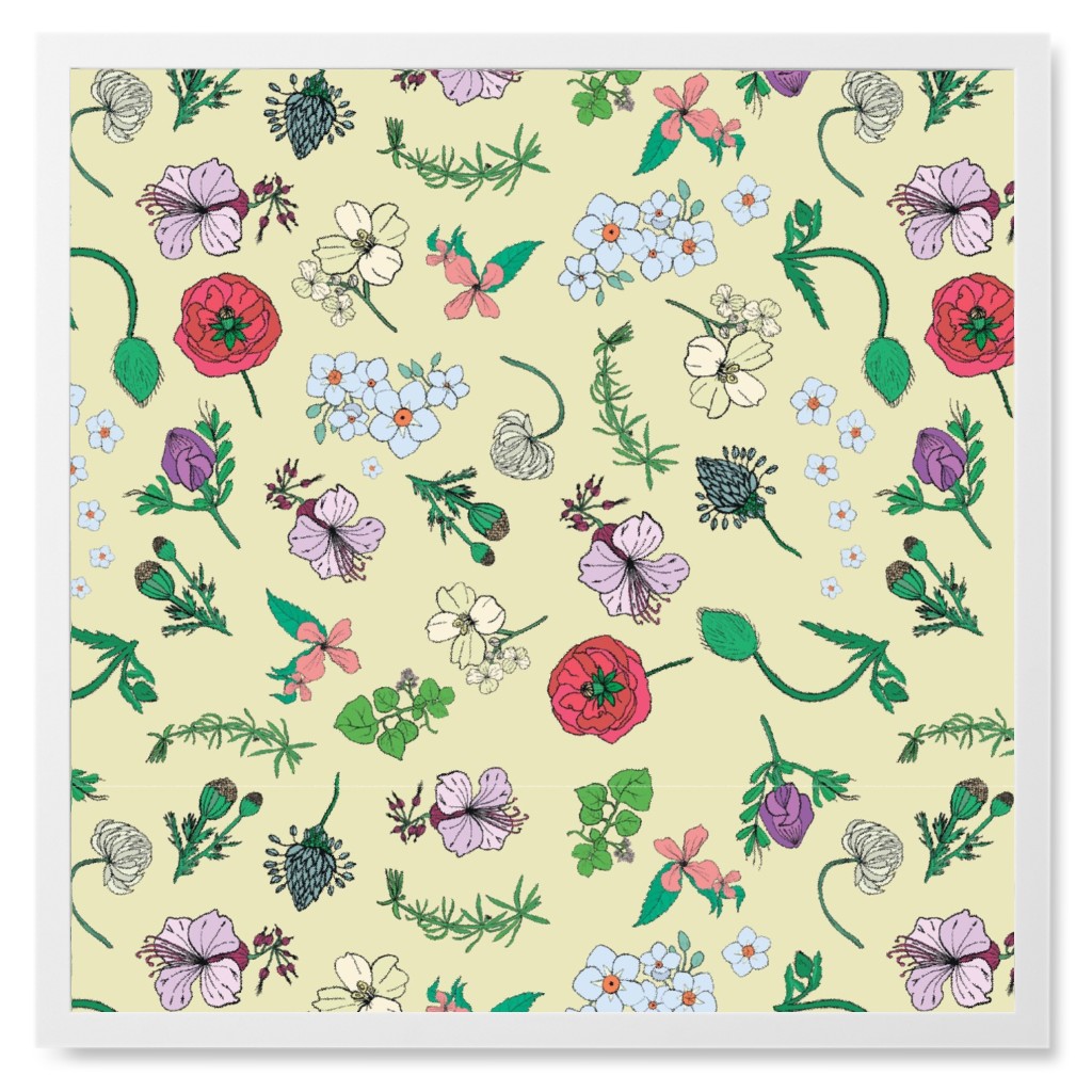 Wild Flowers - Multi on Yellow Photo Tile, White, Framed, 8x8, Multicolor
