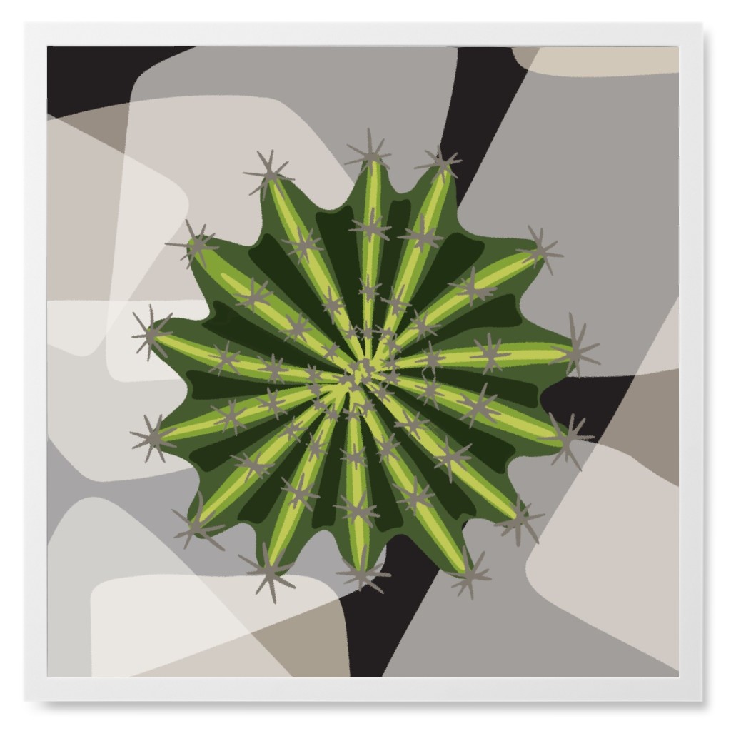 Modern Cactus - Green on Neutral Photo Tile, White, Framed, 8x8, Green