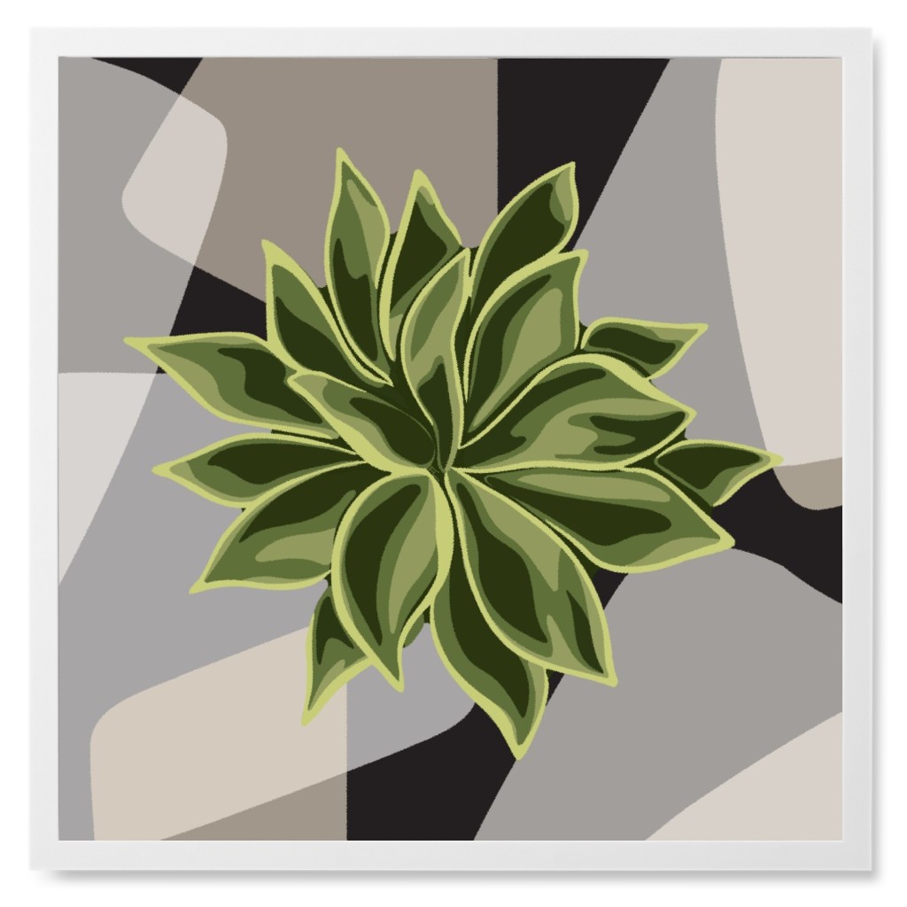 Succulent Abstract - Green on Neutral Photo Tile, White, Framed, 8x8, Green, Classic Green