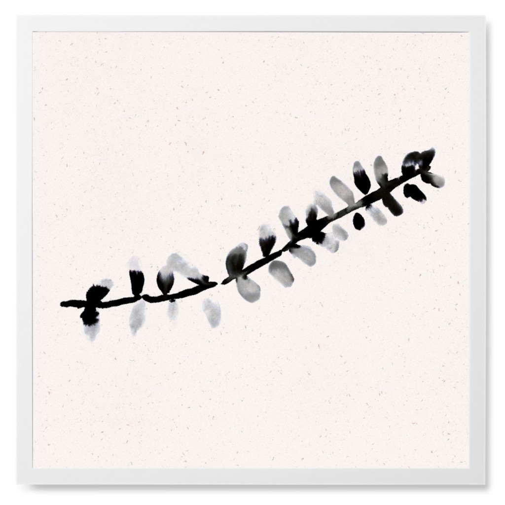Watercolor Minimalist Branch - Black Photo Tile, White, Framed, 8x8, Black